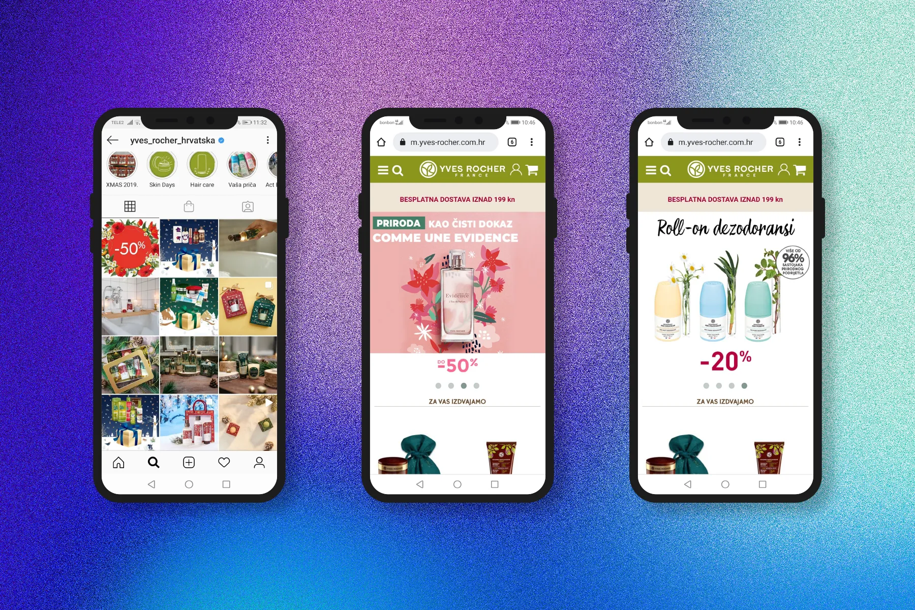 Dizajn Yves Rocher vizuala za društvene mreže i mobilni webshop